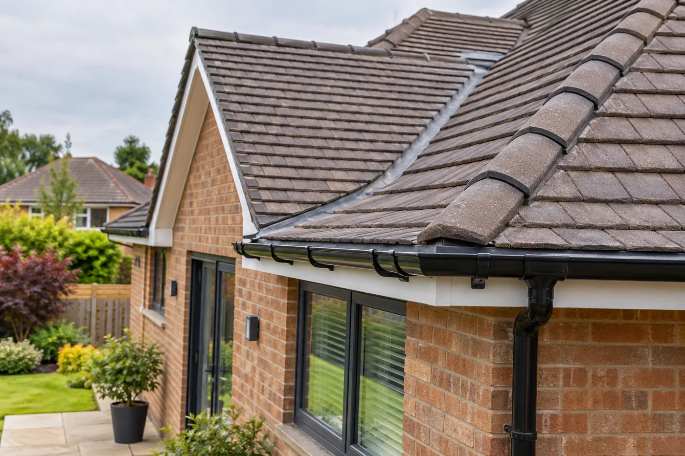 Domestic tiled roof and eaves