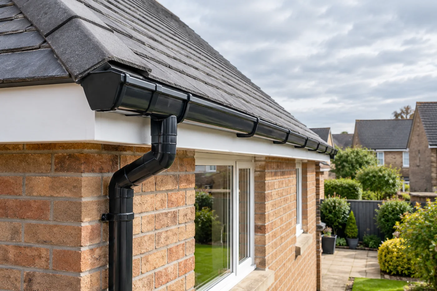 Gutter, fascia and downpipe connection
