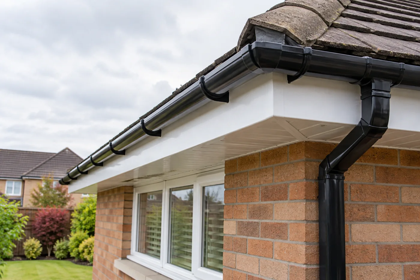 Fascia and soffit beneath tiled domestic eaves