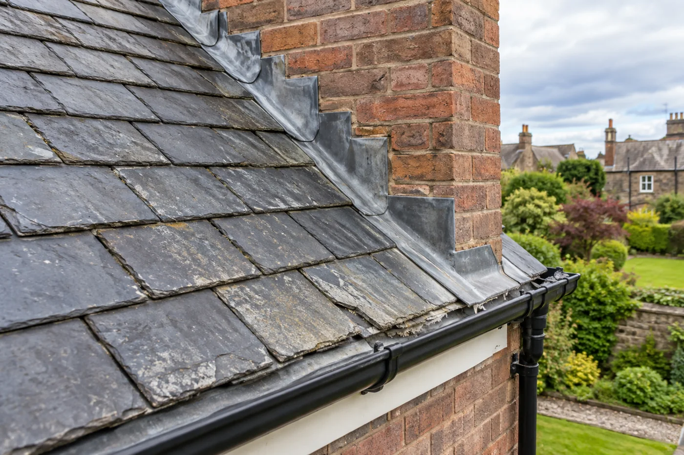 Lead flashing and roof covering repair detail