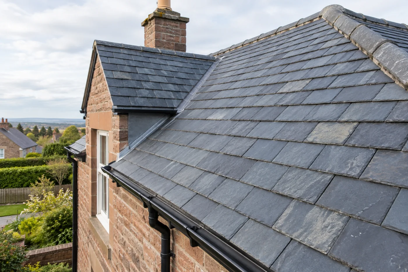 Overlapping natural slate roof coverings