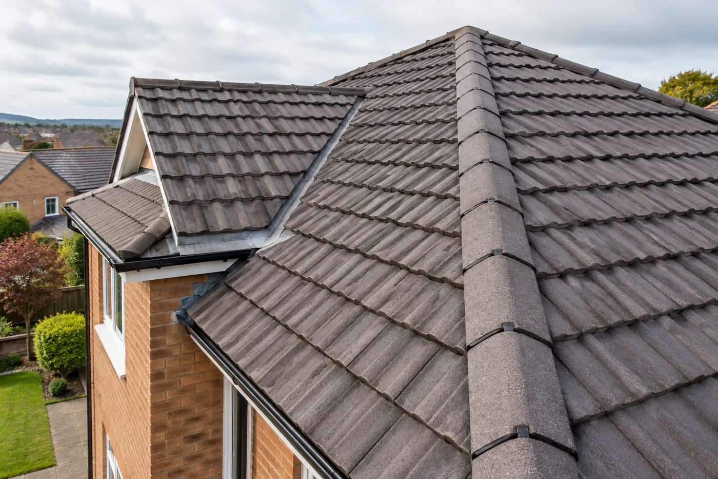 Interlocking roof tiles and ridge detail